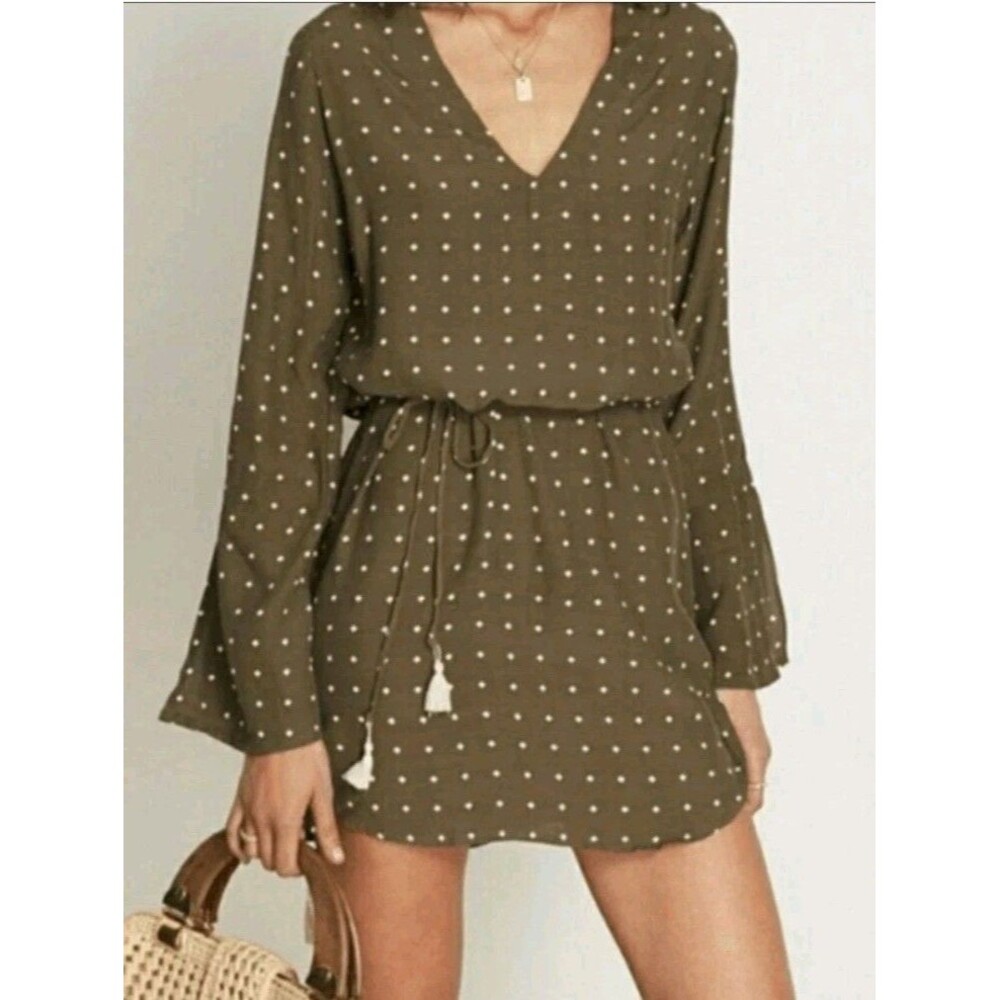 Faithful The Brand Women's Neroli Dress Stefano Print Khaki Green Size L